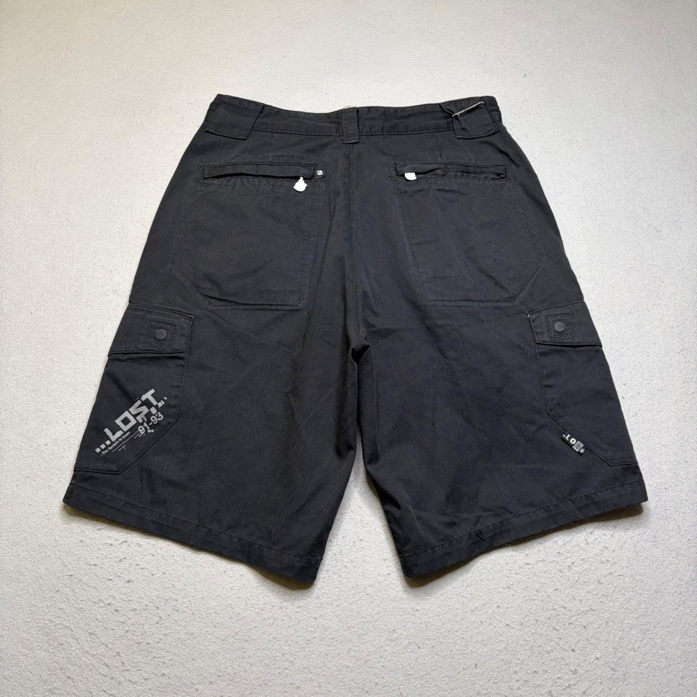 Lost Enterprises Cargo Shorts Mens 32 Black Y2K Skate The System Is Down Graphic